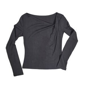 Asymmetrical Abstract Cinch Neck Top Women L Black NEW Elegant Quiet‎ Luxury